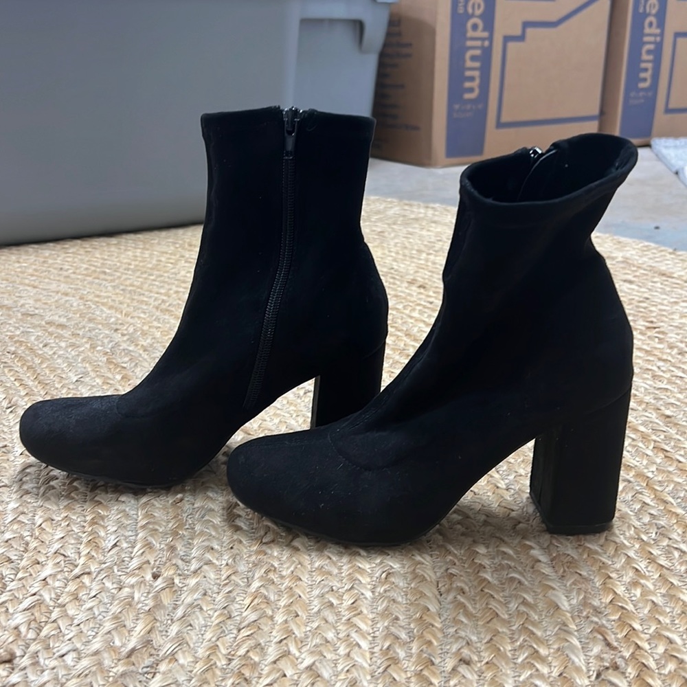 Black ankle high heel boots